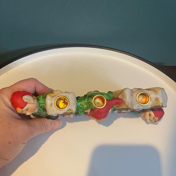 Vintage Robel Hall Ceramic JOY 3 Elves Pixies Candle Holder Christmas - Picture 3 of 7